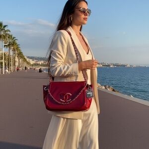 Chanel Glossy Red Shoulder Bag Lipstick Bag Authentic